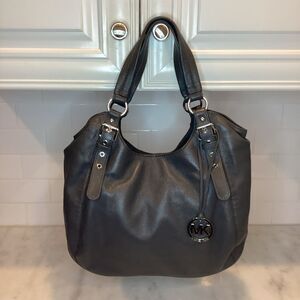 Michael Kors Purse Handbag Leather Bedford Belted Gray Satchel Shoulder Bag